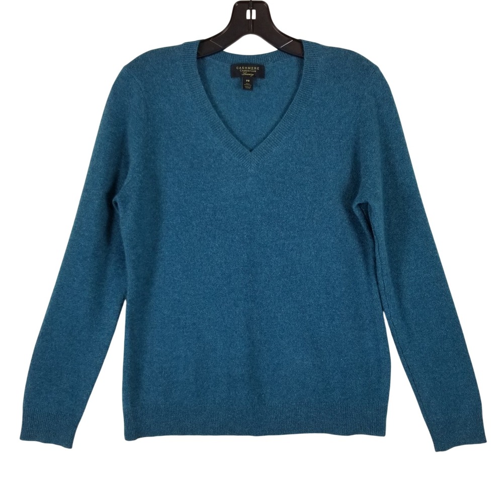 Charter Club Cashmere Sweater Womens PM Teal V-Neck Long Sleeve Luxury Knit